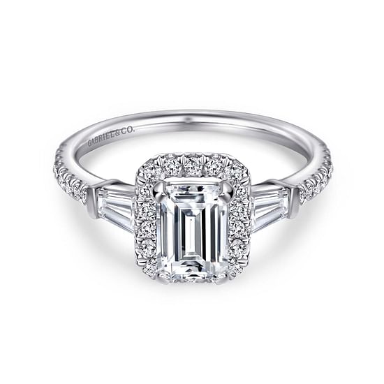 Gabriel - 14K White Gold Emerald Halo Diamond Engagement Ring