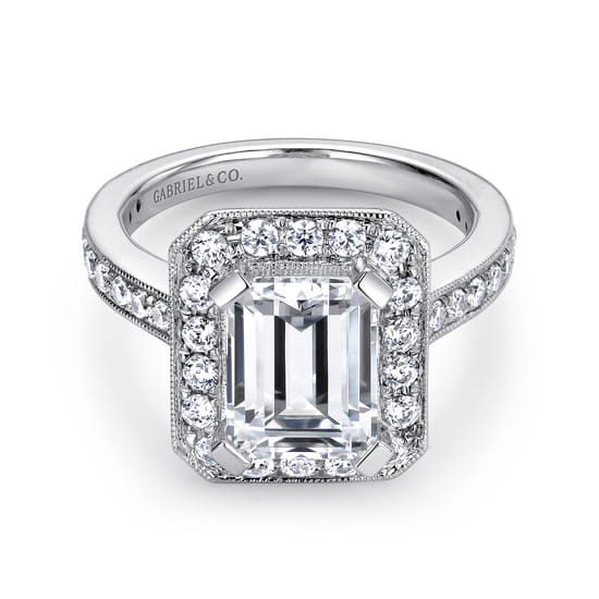 Gabriel - 14K White Gold Emerald Halo Diamond Engagement Ring