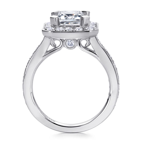 14K White Gold Emerald Halo Diamond Engagement Ring