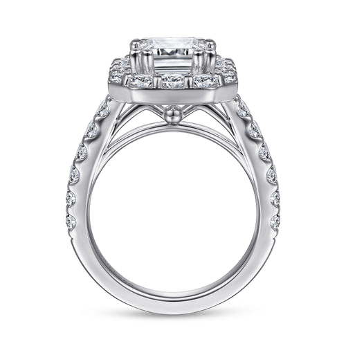 14K White Gold Emerald Halo Diamond Engagement Ring