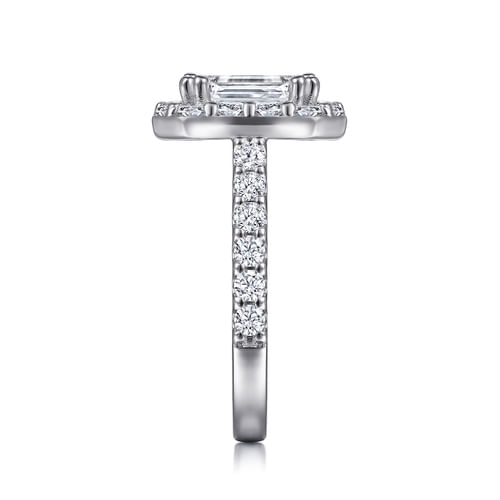 14K White Gold Emerald Halo Diamond Engagement Ring