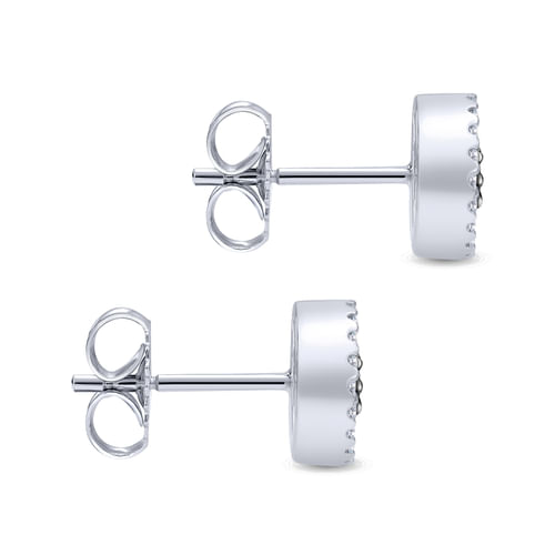 14K White Gold Emerald and Diamond Flower Stud Earrings