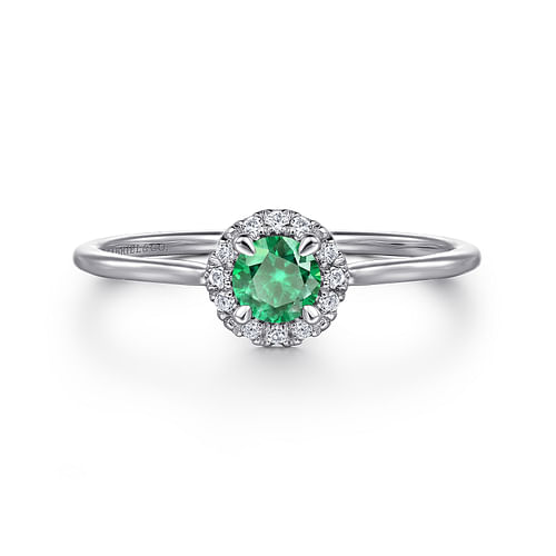 14K White Gold Emerald and Diamond Halo Ring