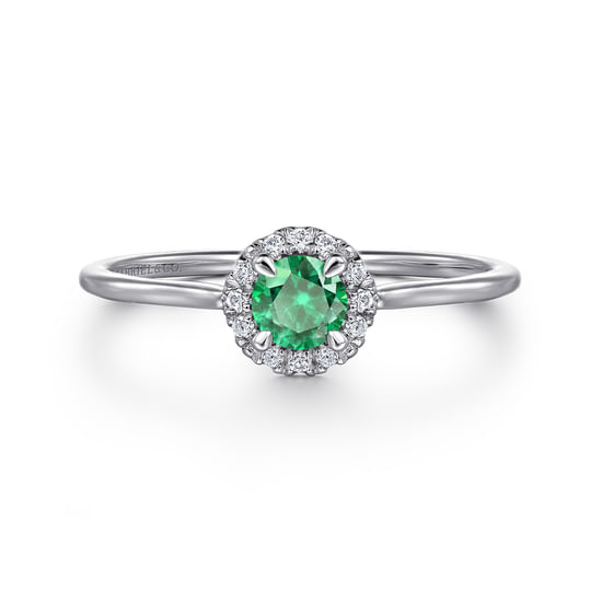 Gabriel - 14K White Gold Emerald and Diamond Halo Ring