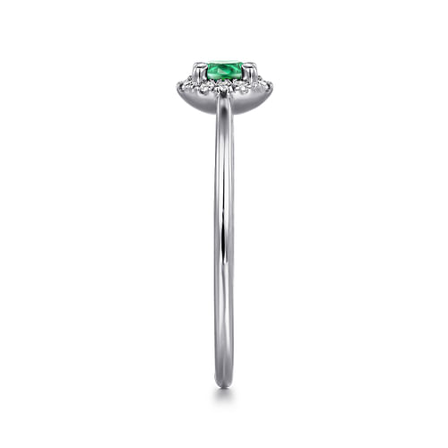 14K White Gold Emerald and Diamond Halo Ring