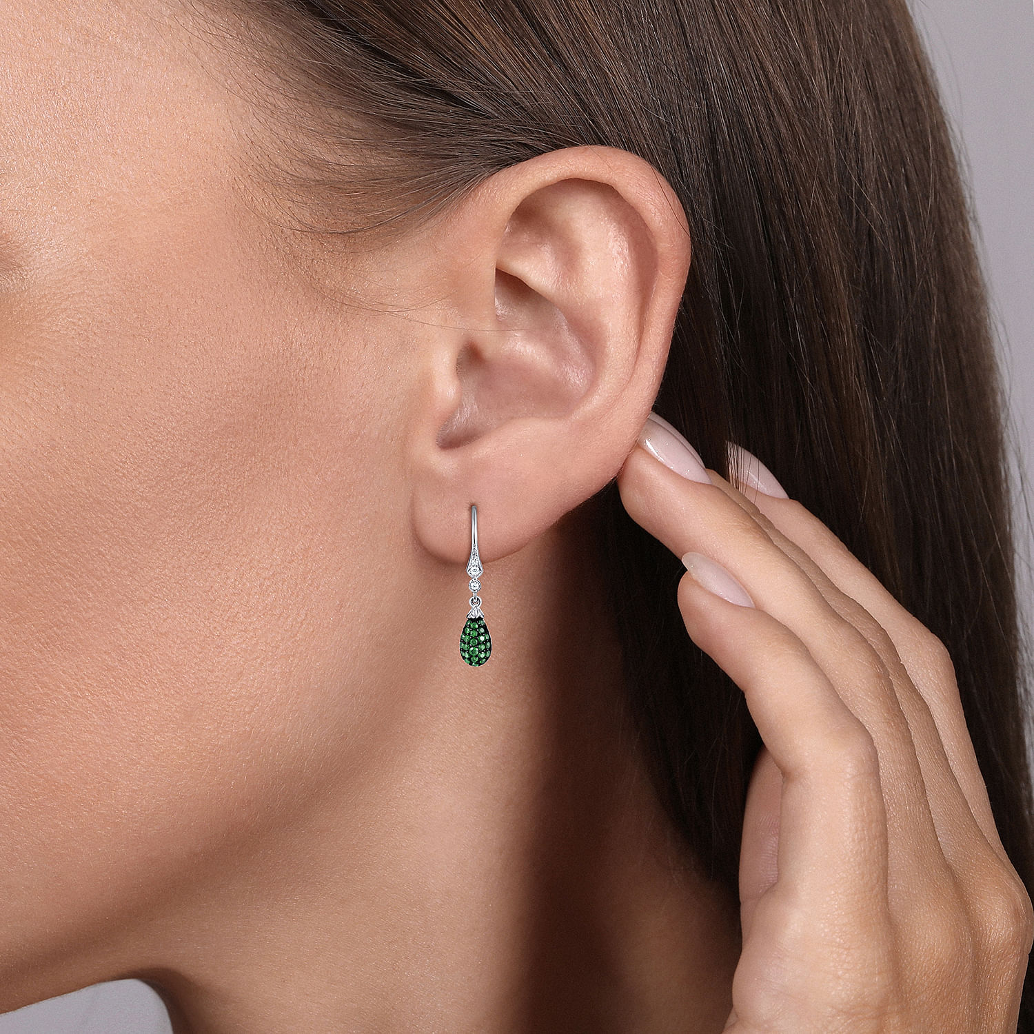 14K White Gold Emerald and Diamond Teardrop Earrings