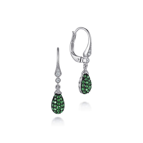 14K White Gold Emerald and Diamond Teardrop Earrings