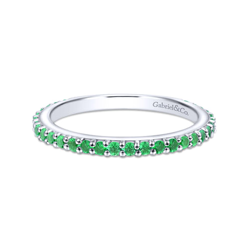 14K White Gold EmeraldStackable Ladies Ring