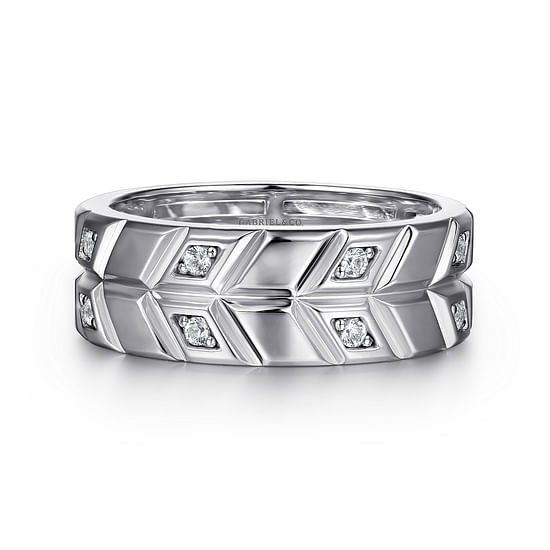 Gabriel - 14K White Gold Faceted Diamond Fashion Men's Ring