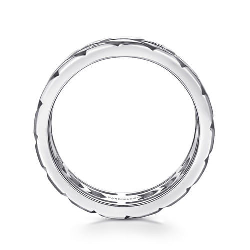14K White Gold Faceted Diamond Fashion Men's Ring