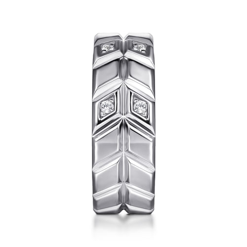 14K White Gold Faceted Diamond Fashion Men's Ring