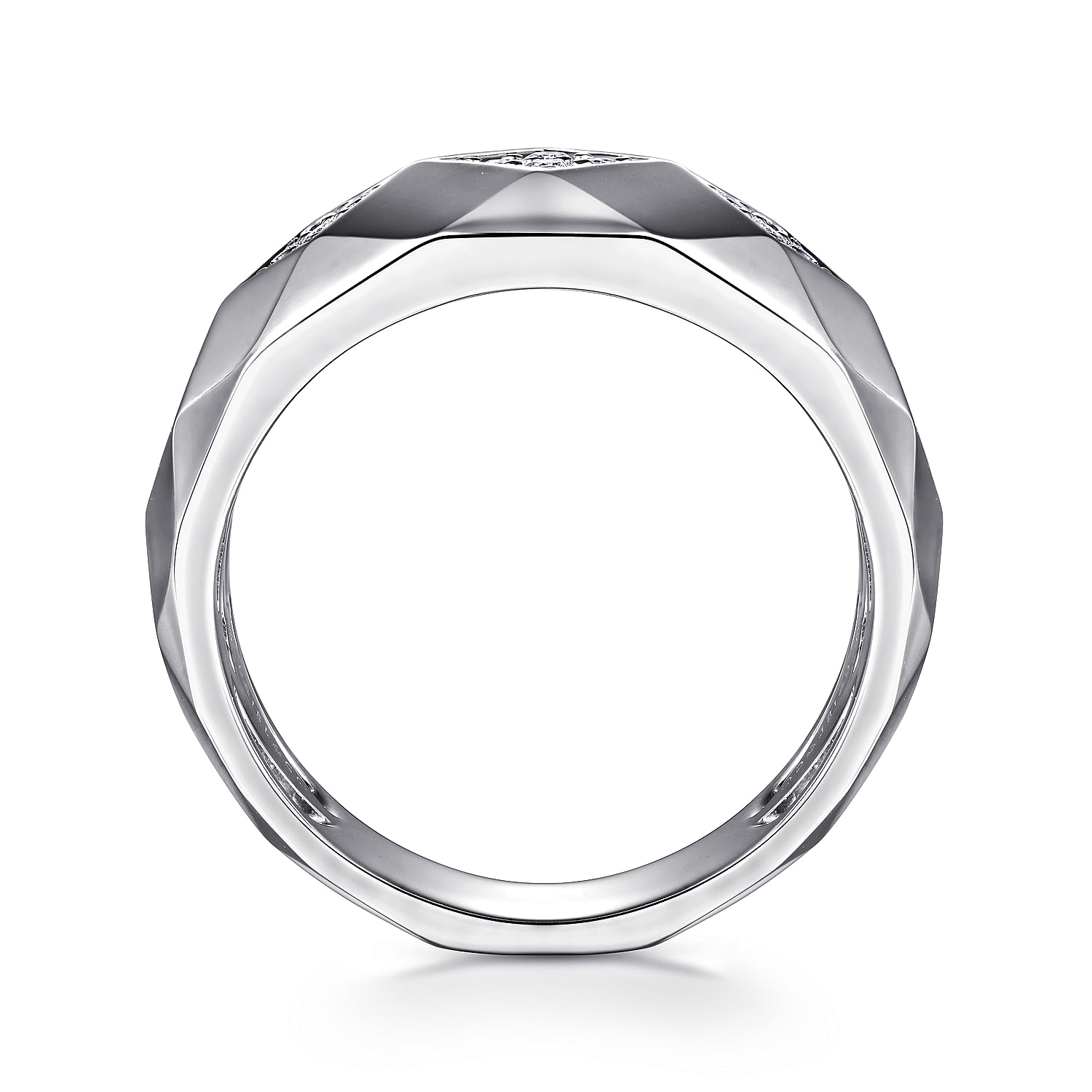 14K White Gold Faceted Diamond Ring in High Polished Finish