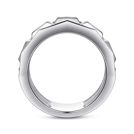 14K White Gold Faceted Ring with Diamond Baguettes in High Polished Finish angle 2