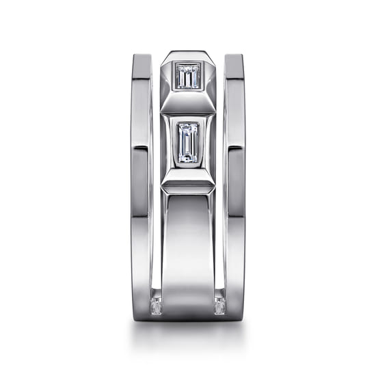14K White Gold Faceted Ring with Diamond Baguettes in High Polished Finish angle 4