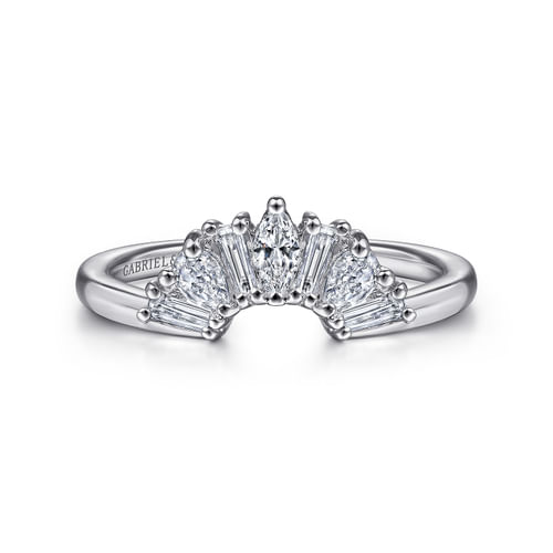 14K White Gold Fancy Diamond Cut Curved Anniversary Band