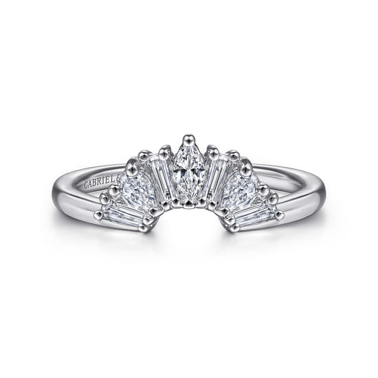 14K White Gold Fancy Diamond Cut Curved Anniversary Band 14K White Gold Fancy Diamond Cut Curved Anniversary Band