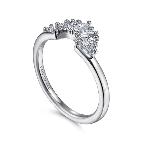 14K White Gold Fancy Diamond Cut Curved Anniversary Band