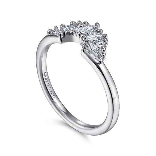 14K White Gold Fancy Diamond Cut Curved Anniversary Band angle 3 14K White Gold Fancy Diamond Cut Curved Anniversary Band angle 3