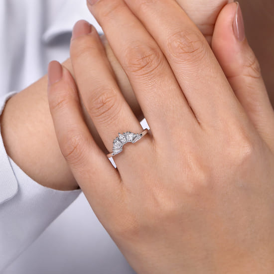14K White Gold Fancy Diamond Cut Curved Anniversary Band angle 5 14K White Gold Fancy Diamond Cut Curved Anniversary Band angle 5