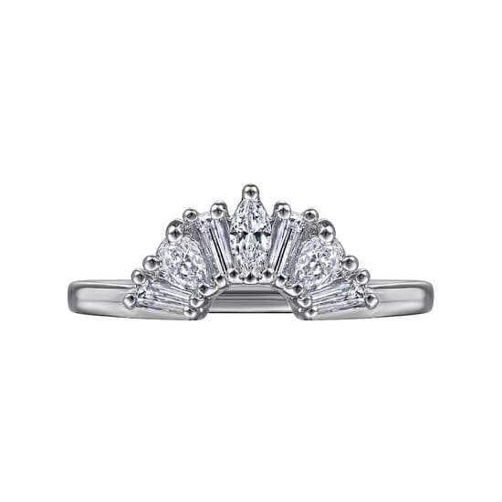 14K White Gold Fancy Diamond Cut Curved Anniversary Band angle 6 14K White Gold Fancy Diamond Cut Curved Anniversary Band angle 6