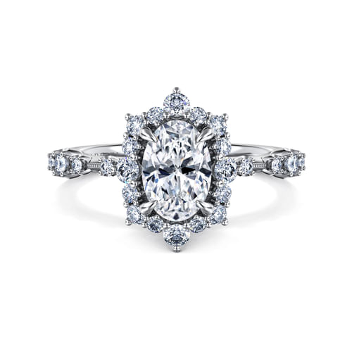 14K White Gold Fancy Halo Oval Diamond Engagement Ring