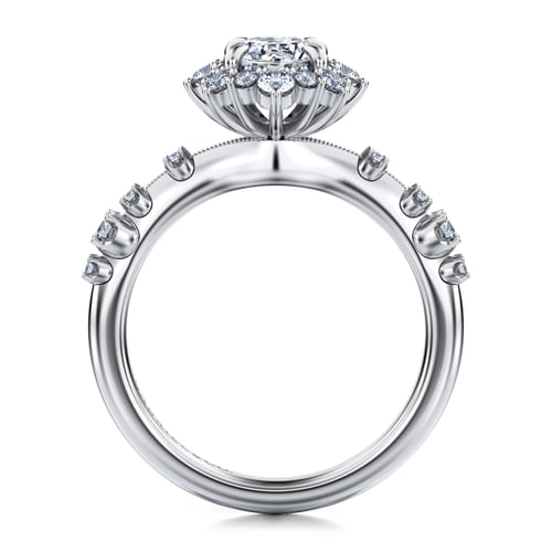 14K White Gold Fancy Halo Oval Diamond Engagement Ring