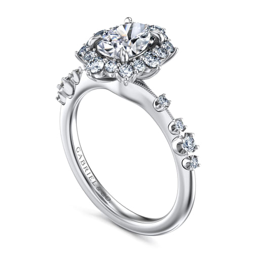 14K White Gold Fancy Halo Oval Diamond Engagement Ring