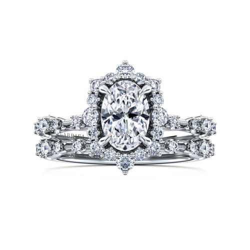 14K White Gold Fancy Halo Oval Diamond Engagement Ring