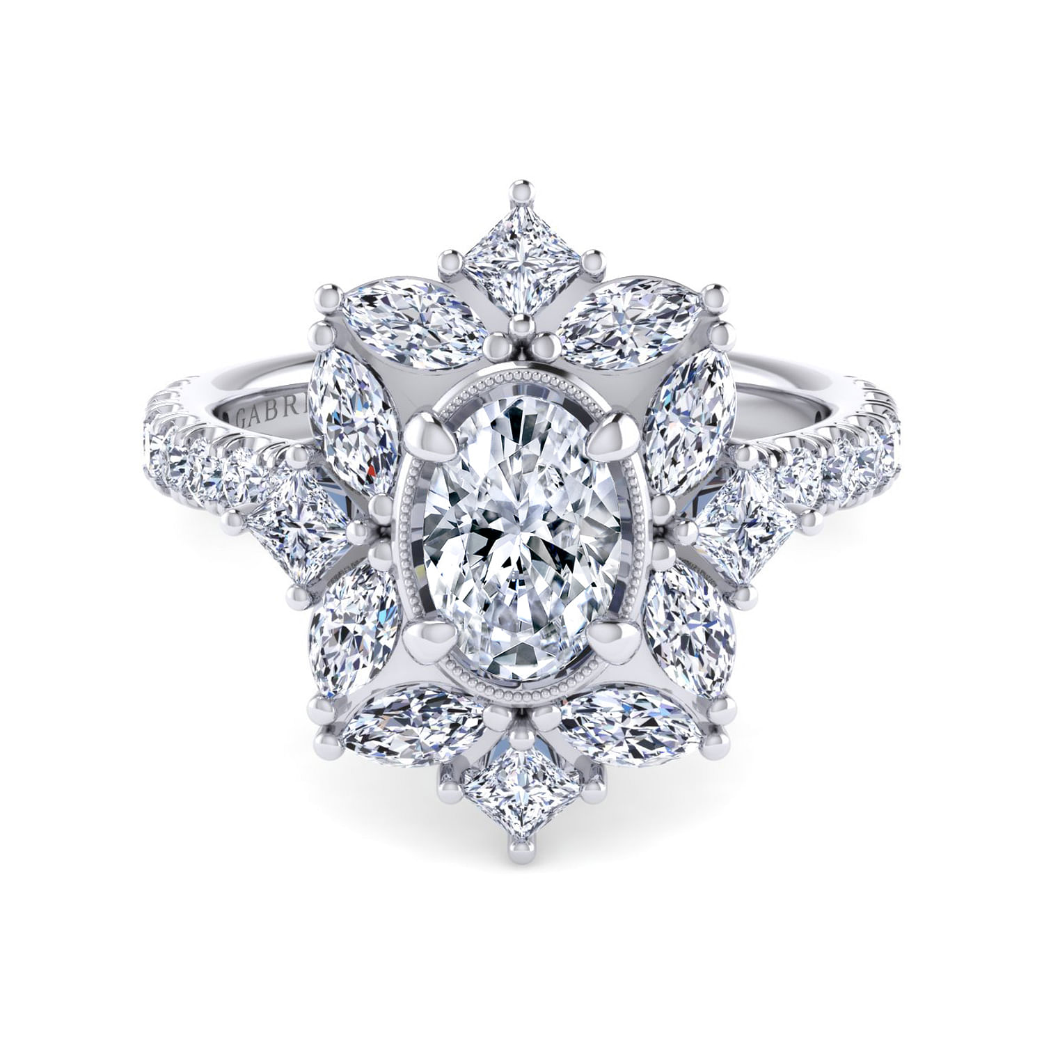 14K White Gold Fancy Halo Oval Diamond Engagement Ring