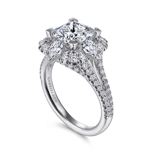 14K White Gold Fancy Halo Princess Cut Diamond Engagement Ring 14K White Gold Fancy Halo Princess Cut Diamond Engagement Ring