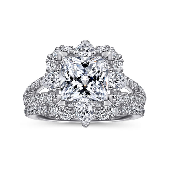 14K White Gold Fancy Halo Princess Cut Diamond Engagement Ring angle 4