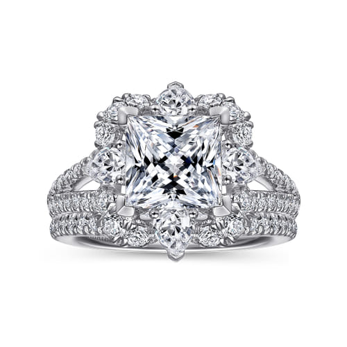 14K White Gold Fancy Halo Princess Cut Diamond Engagement Ring 14K White Gold Fancy Halo Princess Cut Diamond Engagement Ring