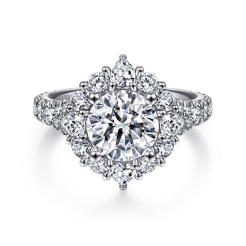 14K White Gold Fancy Halo Round Diamond Engagement Ring