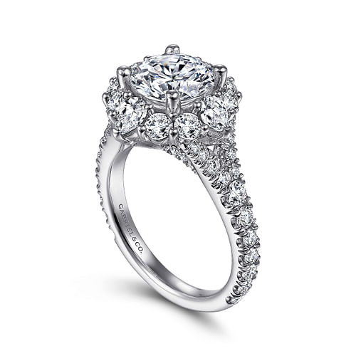 14K White Gold Fancy Halo Round Diamond Engagement Ring