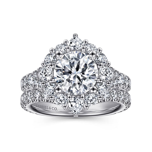 14K White Gold Fancy Halo Round Diamond Engagement Ring