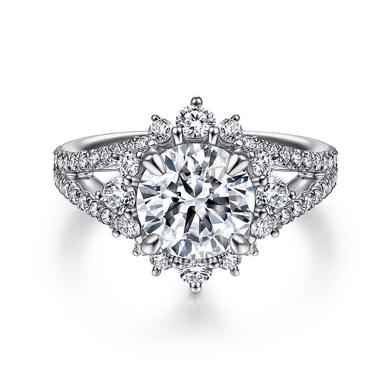 Gabriel - 14K White Gold Fancy Halo Round Diamond Engagement Ring