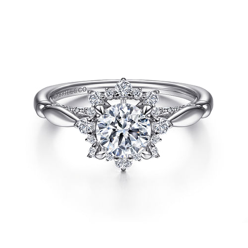 14K White Gold Fancy Halo Round Diamond Engagement Ring