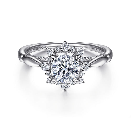 Gabriel - 14K White Gold Fancy Halo Round Diamond Engagement Ring