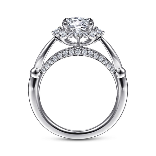 14K White Gold Fancy Halo Round Diamond Engagement Ring