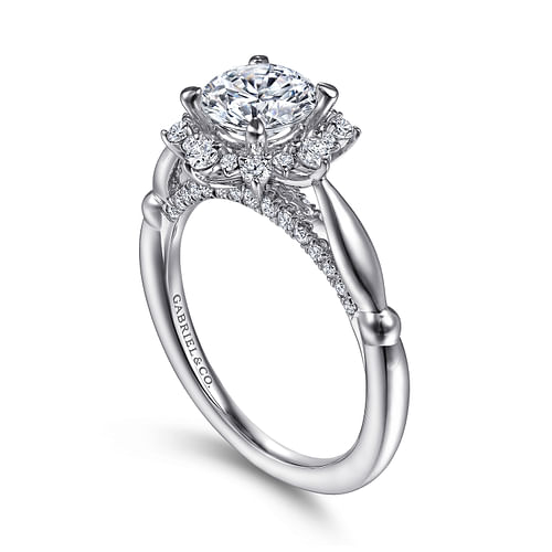 14K White Gold Fancy Halo Round Diamond Engagement Ring