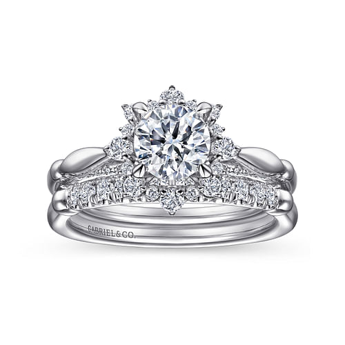 14K White Gold Fancy Halo Round Diamond Engagement Ring