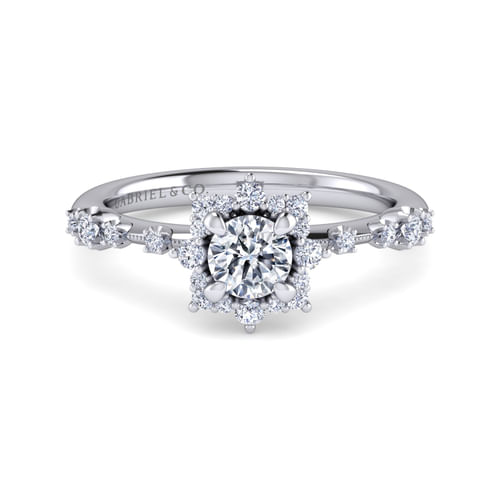 14K White Gold Fancy Halo Round Diamond Engagement Ring
