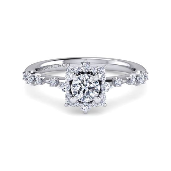 Gabriel - 14K White Gold Fancy Halo Round Diamond Engagement Ring
