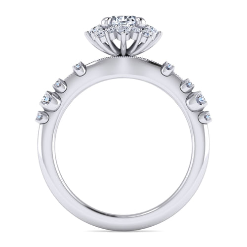 14K White Gold Fancy Halo Round Diamond Engagement Ring