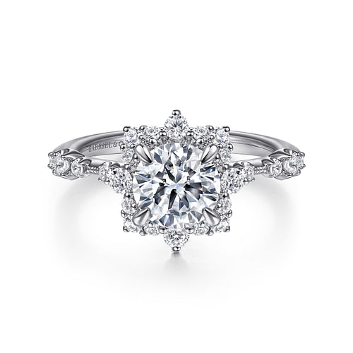 14K White Gold Fancy Halo Round Diamond Engagement Ring