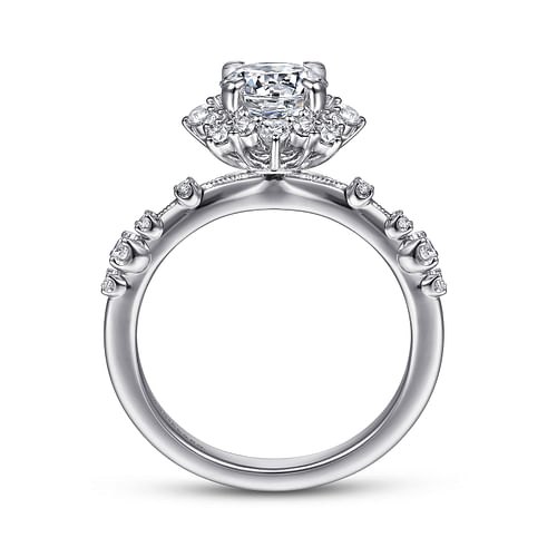 14K White Gold Fancy Halo Round Diamond Engagement Ring