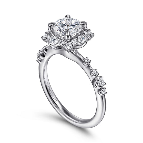 14K White Gold Fancy Halo Round Diamond Engagement Ring