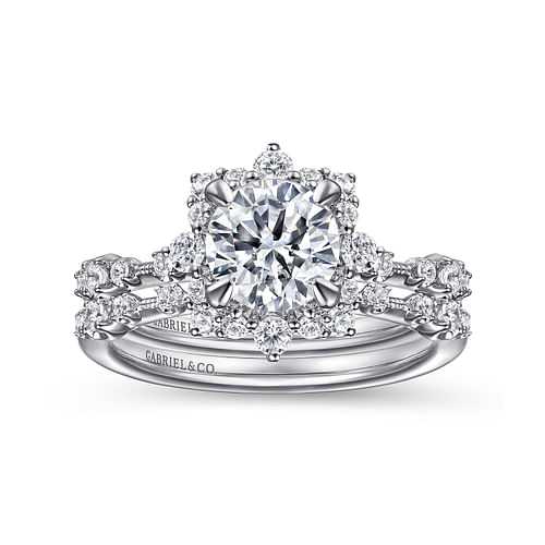 14K White Gold Fancy Halo Round Diamond Engagement Ring