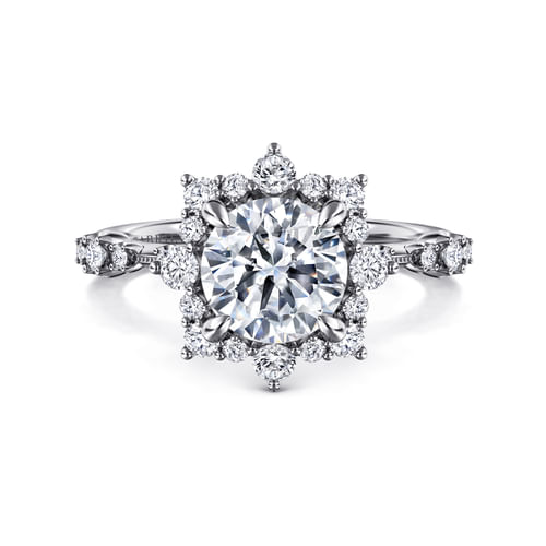 14K White Gold Fancy Halo Round Diamond Engagement Ring