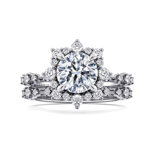 14K White Gold Fancy Halo Round Diamond Engagement Ring